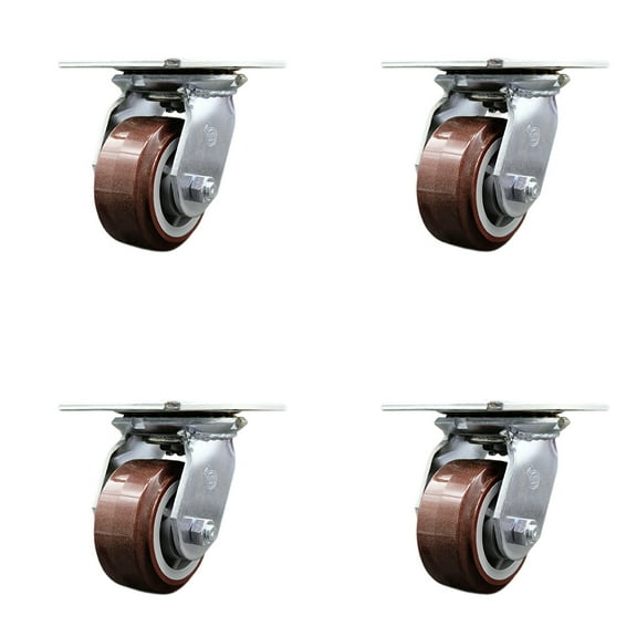 4 Inch Polyurethane Caster Set with Roller Bearings and Swivel Locks SCC
