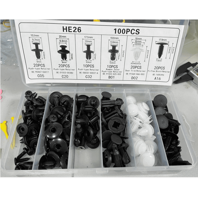 100 Pcs Voiture Fixation Clips Ensemble, Voiture en Plastique Ensemble de Montage, Rivets Attaches Pousser Retenue, Clips de Montage de Pare-Chocs, Fixations Fixes Clips Outils, Fixation Universelle de Voiture Clips (6 Types)