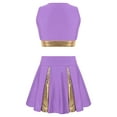 thumbnail image 2 of iiniim Teen Girls Cheer Leader Uniform Sleeveless Letter Print Crop Tops with Skirt Dancewear Lavender 16, 2 of 7