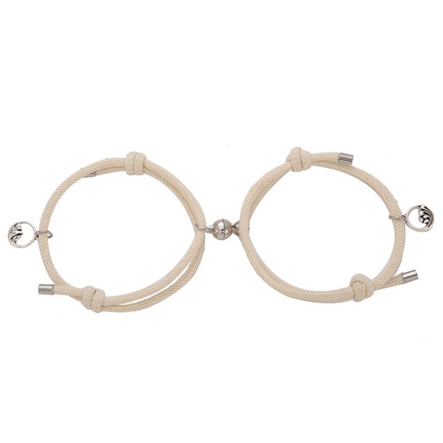 Muyoka Pulsera magnética para parejas, ajustable, atrayente, a juego, hecha a mano, cuerda, parejas, pulseras, cadena, amor, joyería, regalos para pareja, novio, novia, mejor amigo, caqui Muyoka Hogar