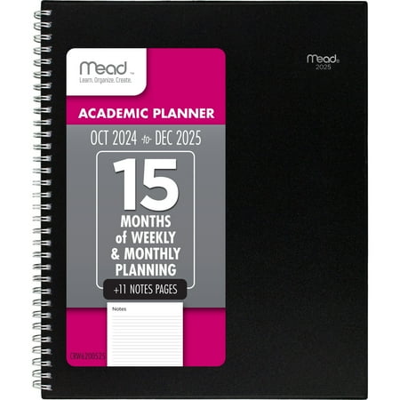 Mead Basic 2025 15-Month Weekly Monthly Planner Black Large 8 12 x 11 - Regular