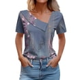 thumbnail image 1 of Birdeem Women Printed Spring/Summer Short Sleeved Shirt Printed Button Casual T-Shirt Top, 1 of 12