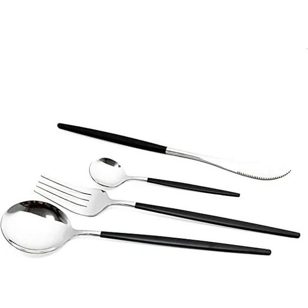 XmhyTop Juego de cubiertos de 40 piezas de acero inoxidable, utensilios reutilizables, tenedores, cucharas y cuchillos, cubiertos pulidos a espejo (servicio para 10, negro y plateado)
