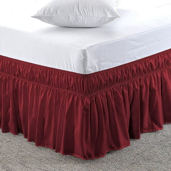 100% Microfiber, Bed Skirts for Adjustable Bed, Elastic Wrap Around Bed Skirts with 12 Inch Tailored Drop, Dust Ruffle Bedskirt Easy to put on & Take off-Burgundy Solid, Twin Size