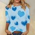 thumbnail image 7 of Feancey Women's 3/4 Sleeve Valentines Shirt Spring Casual Plus Size Tunic Tops Novelty Heart Printed Loose T-Shirts Dressy Trendy Going Out Tees Light Blue 4XL, 7 of 7