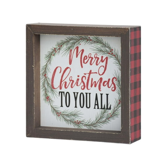 Parisloft Merry Christmas to You All Framed Wooden Wall Sign, Farmhouse Wood Tabletop Decor, Square, 5.8"H