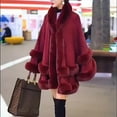 thumbnail image 5 of Charmgo Faux Fur Shawl, Women Hooded Poncho Cape Faux Shawl Wrap With Trim Sleeveless Cardigan Cloak Fashion Tops Coat Fur Shawl Wraps for Women Wine One Size, 5 of 5