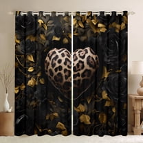 Homewish Teens Leopard Cheetah Print Black Out Curtains,Love Heart Print Curtains Pack of 2 (42x63 Each),Chic Flower Rose Bedroom Curtains,Luxury Bedroom Decor