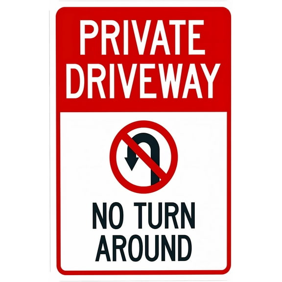 Private Driveway No Turn Around With Symbol Warning Sign - 8"x12", Metal Security Decor for Home, Business, Yard, Garden, Office, Street, Road, Outdoor/Indoor