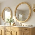 thumbnail image 6 of YAURA 30" Large Round Natural Wood Wall Mirror, Asymmetrical Wavy Solid Wood Mirror, Scandi & Boho Decor, Shatterproof, 6 of 8