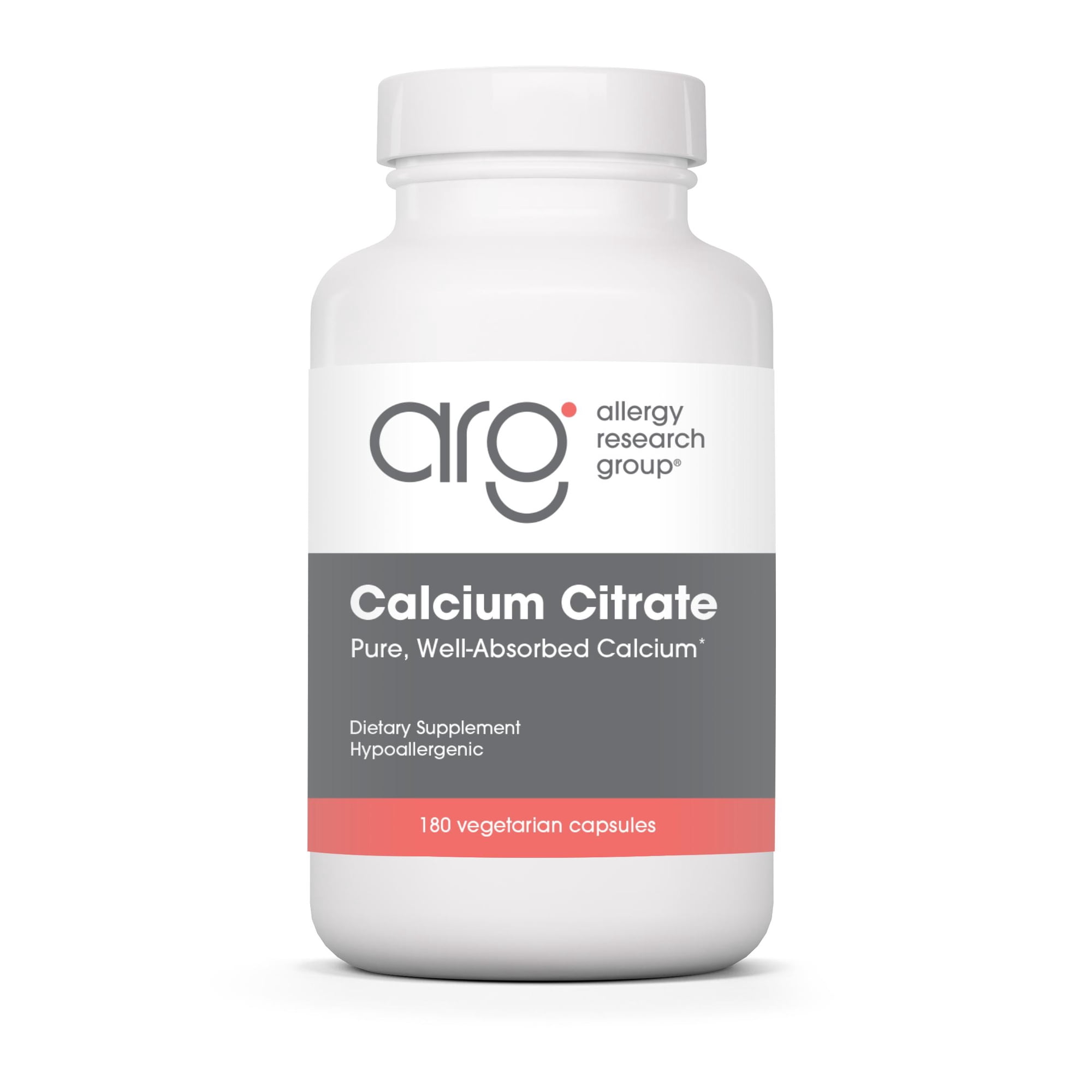 ARG Calcium Citrate - Delivers 150 mg Calcium - Well-Absorbed Mineral for Bone & Cellular Function - 180 Servings - 180 Capsules