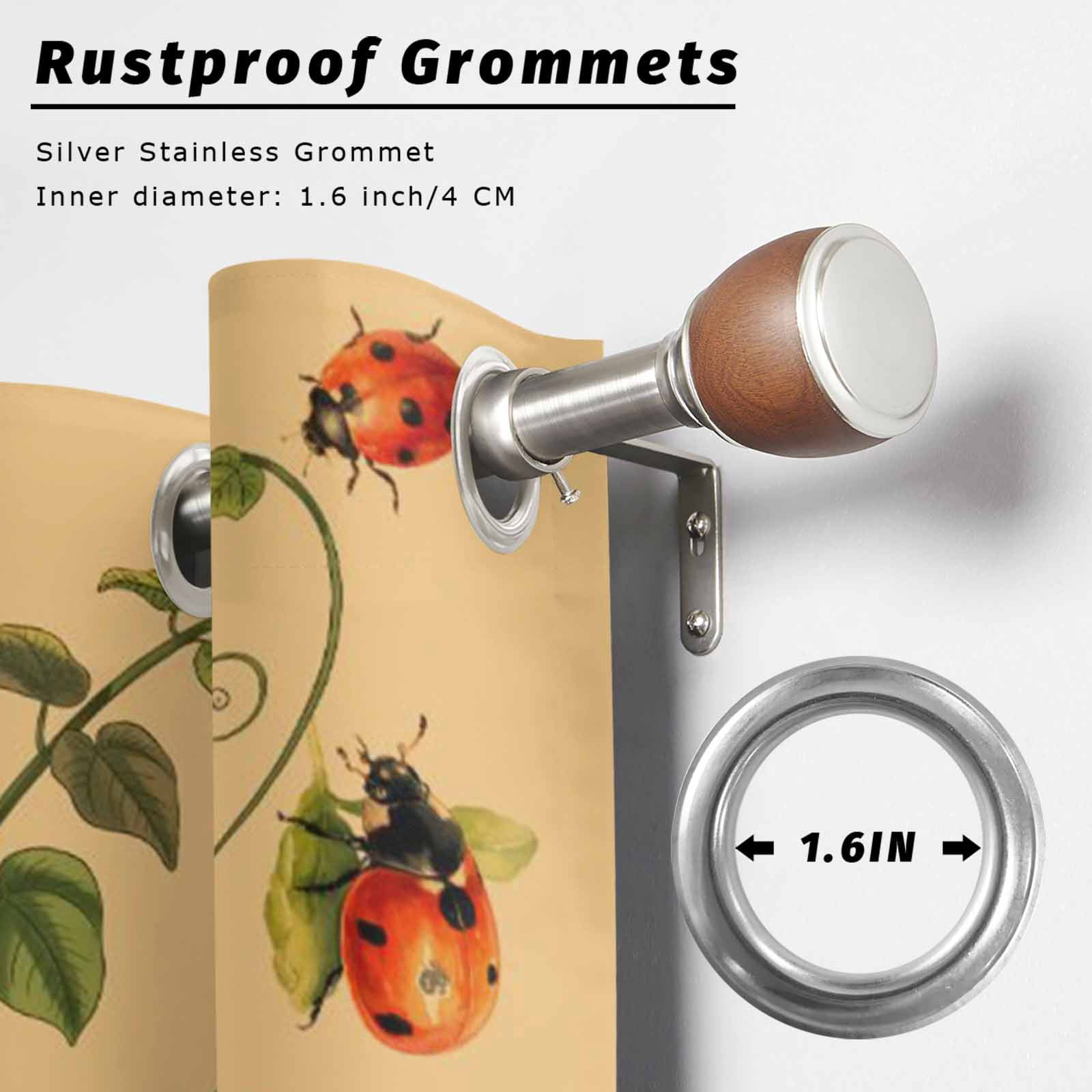 Outdoor Curtains for Patio Waterproof, Ladybugs Eucalyptus Outdoor Privacy Panels Grommet, Spring Botanical Leaves Yellow Blackout Outside Curtains for Porch/Cabana/Pergola/Gazebo 54"x84", 1 Panel