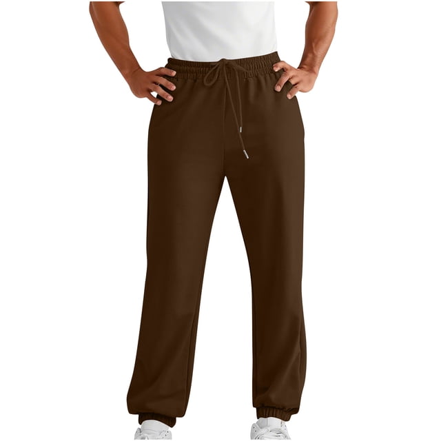aohooy Men's Fleece Elastic Bottom Jogger Sweatpants - Drawstring Workout Track Running Gym Athletic Pants with Pockets Brown,L