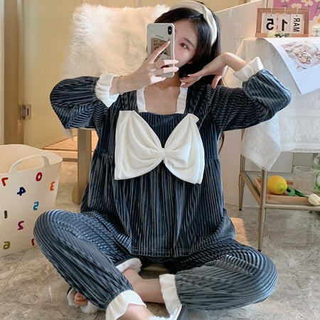 

Fashion Women s Pajamas Set Long Sleeve Fleece Princess Sleepwear Casual Warming Nightgown for Autumn Winter New