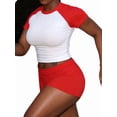 thumbnail image 2 of Women's Two Piece Outfits Crew Neck T-Shirt High Waist Solid Color Shirt Shorts Jogger Bodycon Sets Red XS, 2 of 10