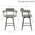 thumbnail image 4 of Zesthouse 26.7" Swivel Counter Stools Set of 2, Linen Upholstered Bar Stools with Back and Metal Legs, Modern Counter Height Chairs for Kitchen Island, Gray, 4 of 14