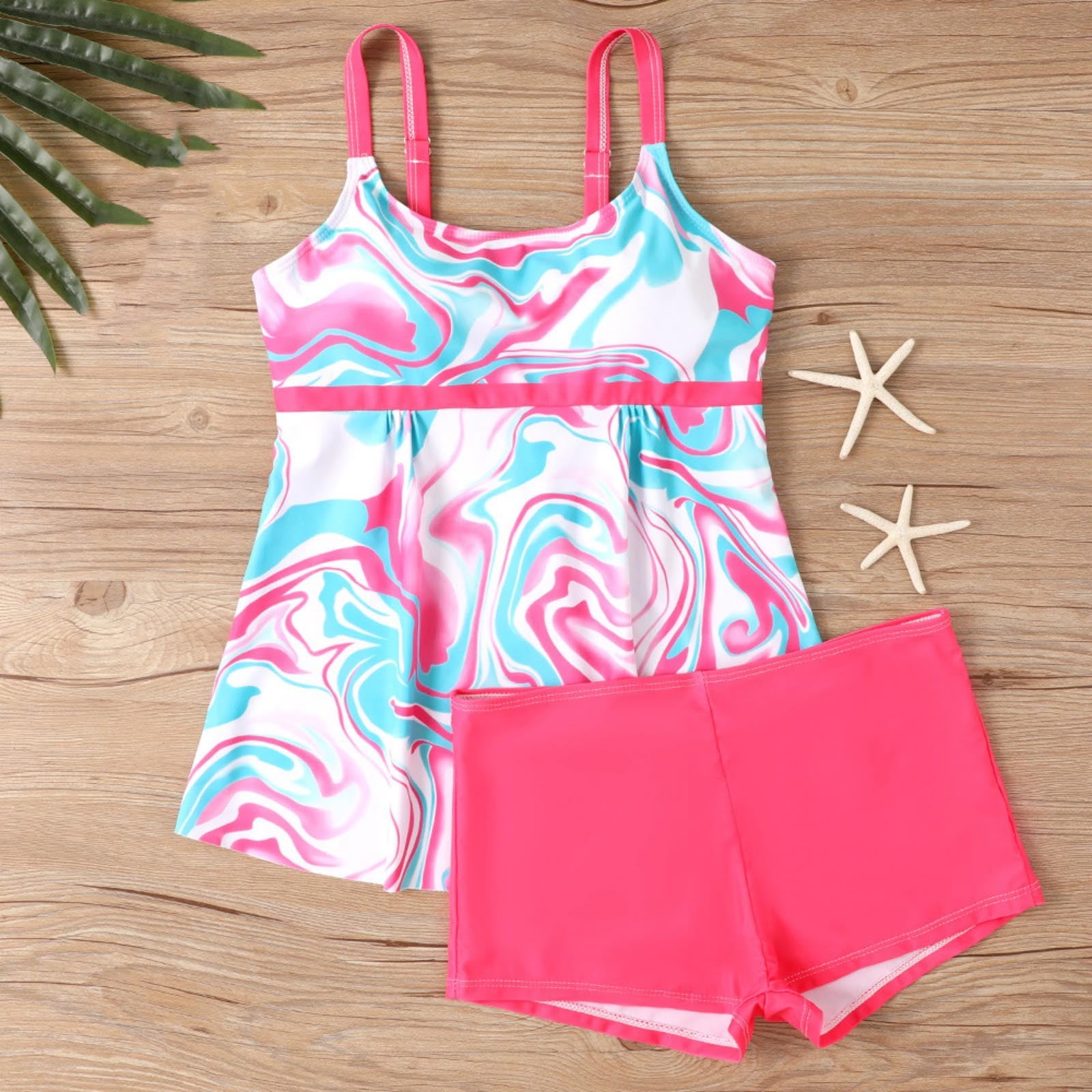 DISKEBUISS Women's and Women's Plus Tankinis Print Swimsuit Swim Suits with High Waisted Bottom S-5XL