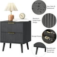 thumbnail image 3 of CARPETNAL Black Fluted Nightstand with 2 Drawers, 18'' Wide Bedside Table for Bedroom, Modern Night Stand with Gold Metal Legs, Small Space End Table(Black, 1 Piece), 3 of 7