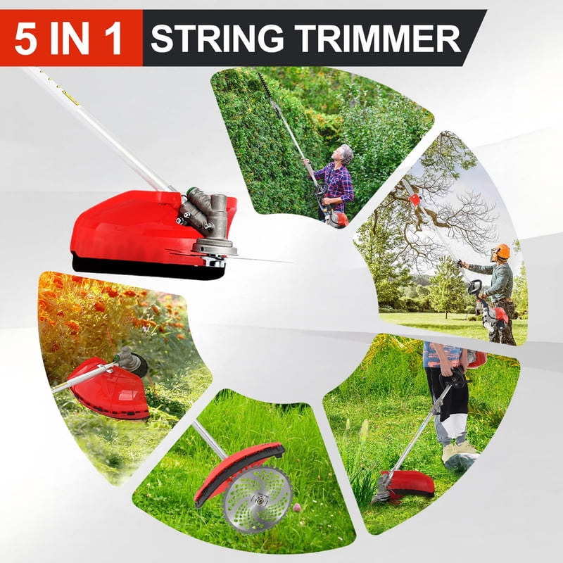 Floseru 5 in 1 Weed Wacker Gas Powe, 52CC 2-Stroke String Trimmer/Edger, Pole Saw, Hedge Trimmer and Brush Cutter Blade with Extension Pole – Gas Powe Yard Tool for Landscaping