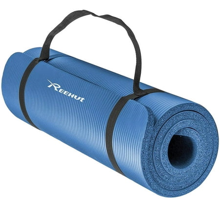 Reehut 1/2-Inch Extra Thick High Density NBR Exercise Yoga Mat for Pilates, Fitness & Workout w/ Carrying Strap -