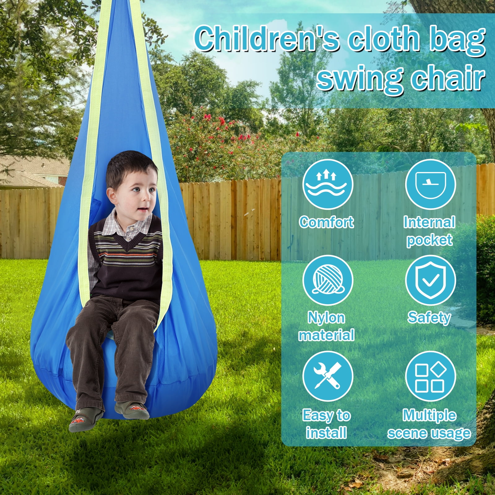 Kids Pod Swing Seat Hammock Chair Swing with Inflatable Pillow Hanging Hammock Chair Sensory Swing Chair with Pocket Max 200kg,62.99*27.56in