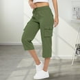 thumbnail image 1 of Lroveb Pantalon Capri pour Femmes avec Cordon de Serrage Pantalon d'Été d'Entraînement Couleur Unie Pantalon de Randonnée Décontracté Extérieur /4 Cargo Léger Extensible Vert Armée, 1 of 9
