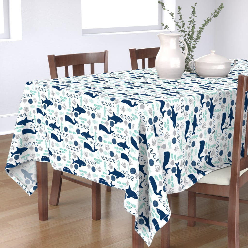 Whale Tablecloth Whale/'s Song by katherine/_quinn Nautical Sea Animals Cotton Sateen Tablecloth by Spoonflower
