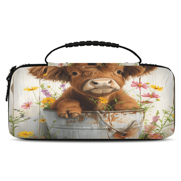 Herdesigns Cute Highland Cow Carrying Case for Nintendo Switch 2 with 20 Game Card Slots, Portable Travel Carry Case for Accessories and Console