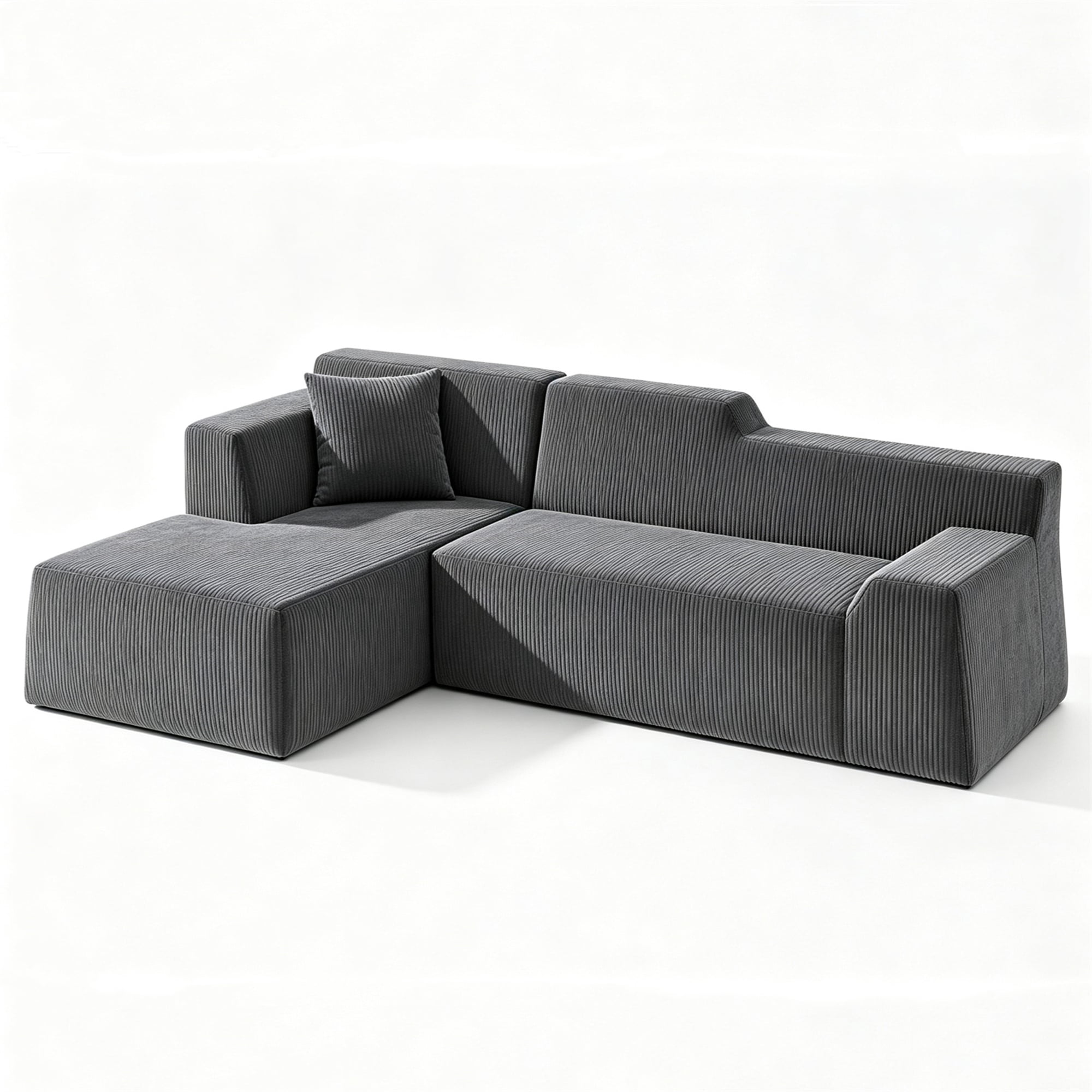 Aukfa 97" Cloud Sectional Sofa Tight Back Boneless Couch Modular L-Shaped Couch, Left Chaise Corduroy Sofa for Living Room, Gray