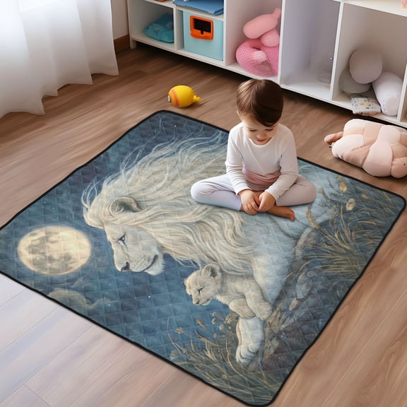 WOBOGO White Maned Lion Baby Playmats Extra Large Waterproof Rollable Activity Pads for Toddlers 50×50inch