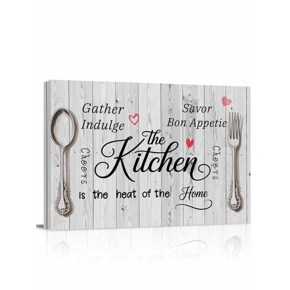 Grey Retro Art Wall Art for Living Room,Canvas Picture Wall Decor for Bathroom Bedroom,Spoon Fork Vintage Farmhouse Wooden Painting Artwork for Office Kitchen Hallway Dining Room Home Decor 12"x16"