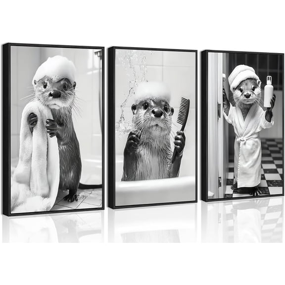 3 Pcs Silly Goose Pink Bathroom Canvas Wall Art Cute Animal Wall Decor Pictures Funny Kids Washroom Poster Prints for Family Bathroom Children Restroom Decorations Ready to Hang