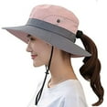 thumbnail image 4 of Sombreros de sol plegables con protección UV para exteriores para mujer, sombrero de pesca de playa de ala ancha de malla con orificio para cola de caballo, 4 of 6