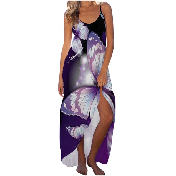Vestido de playa delgado con estampado sin mangas de cintura media con tirantes a la moda de verano para mujer Fridja hjkh3313