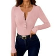 thumbnail image 6 of FDGIU ‌‌‌‌Women’s Long Sleeve Ribbed Henley Top - Slim Fit Button Down Blouse for Casual Outfits & Layering, 6 of 7