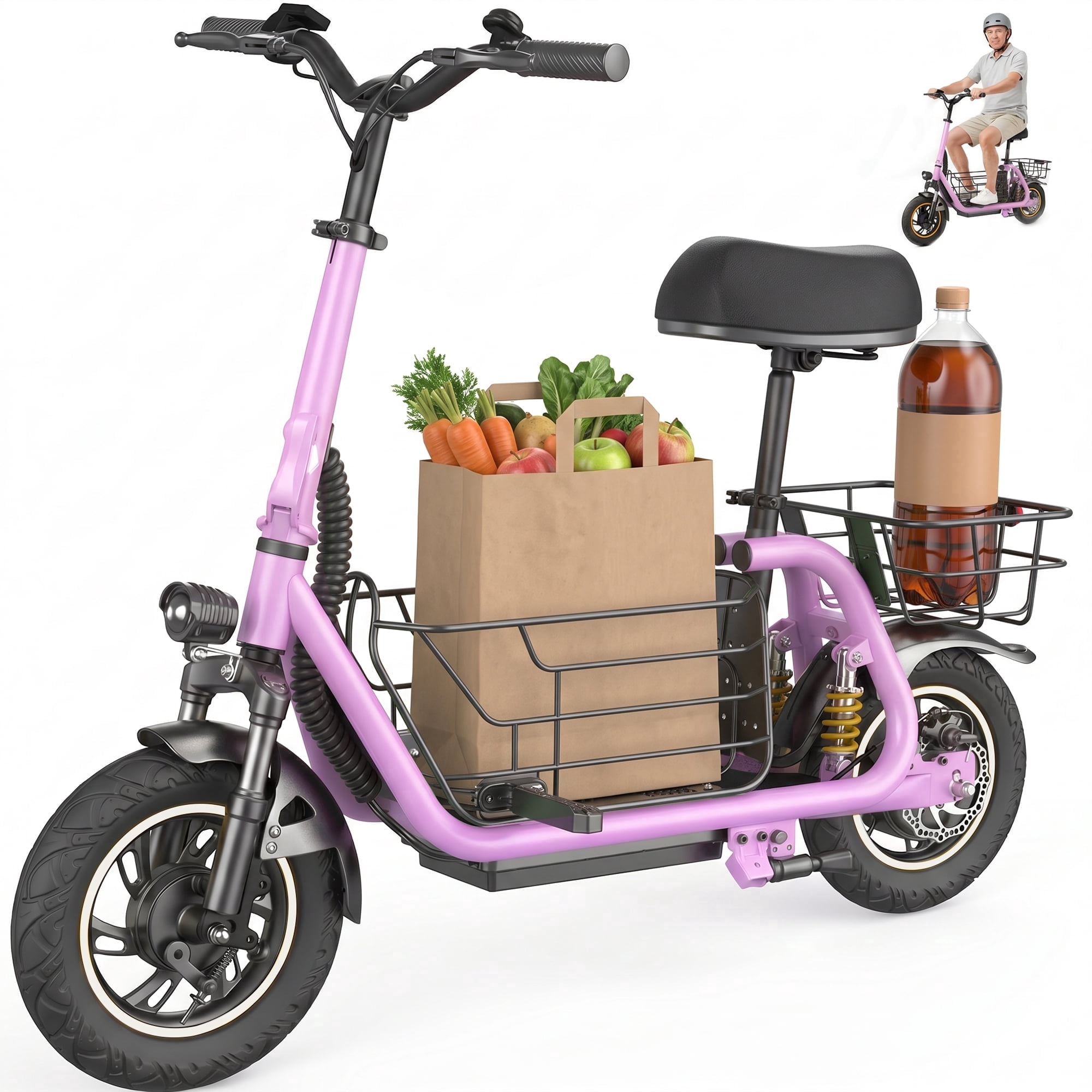 QIYCHE 550W Seated Electric Scooter for Seniors & Limited Mobility, 265LBS Foldable, Pink