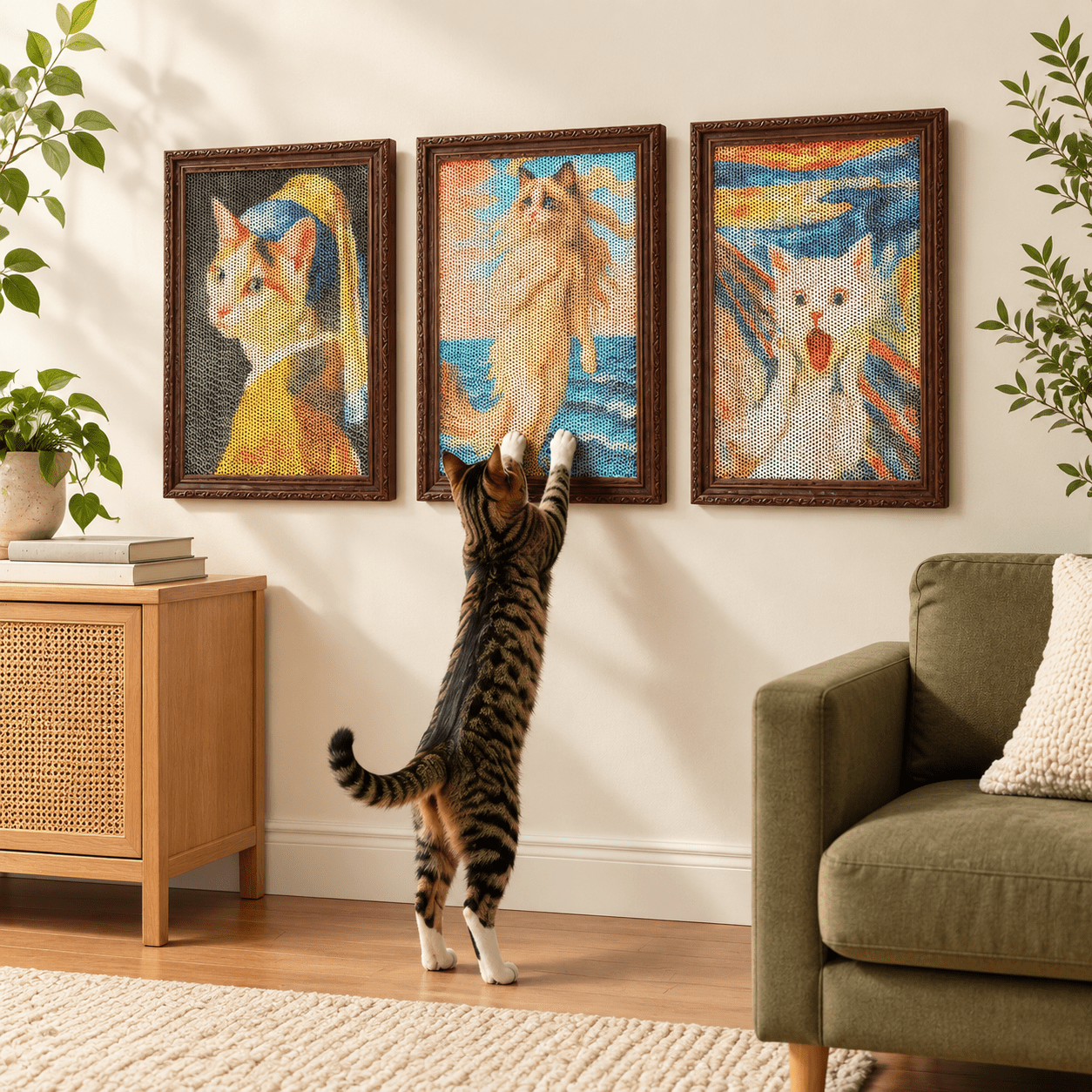 Cardboard Cat Scratcher Wall Mounted Art Scratch Pad 3 Pack