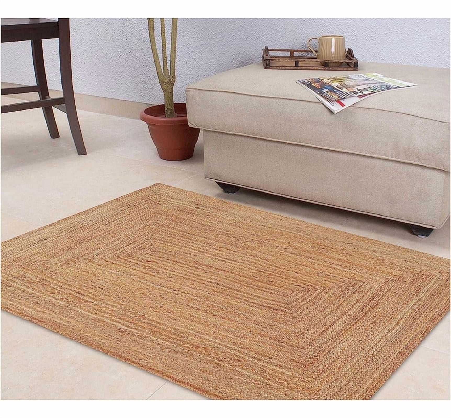 Handwoven Jute Braided Rug, Rectangular Natural Burlap Reversible Rustic Farmhouse Carpet_2X3_Feet
