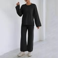 thumbnail image 4 of YUGYXL Women's Sweatsuit 2 Piece Outfits Crewneck Long Sleeve Knit Sweater Top Wide Leg Pants Lounge Sets Knit Tracksuits Black L, 4 of 7