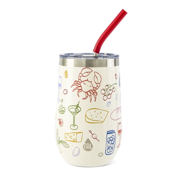 TAL 16oz Stainless Steel Wine Tumbler with Straw, Italian Dinner