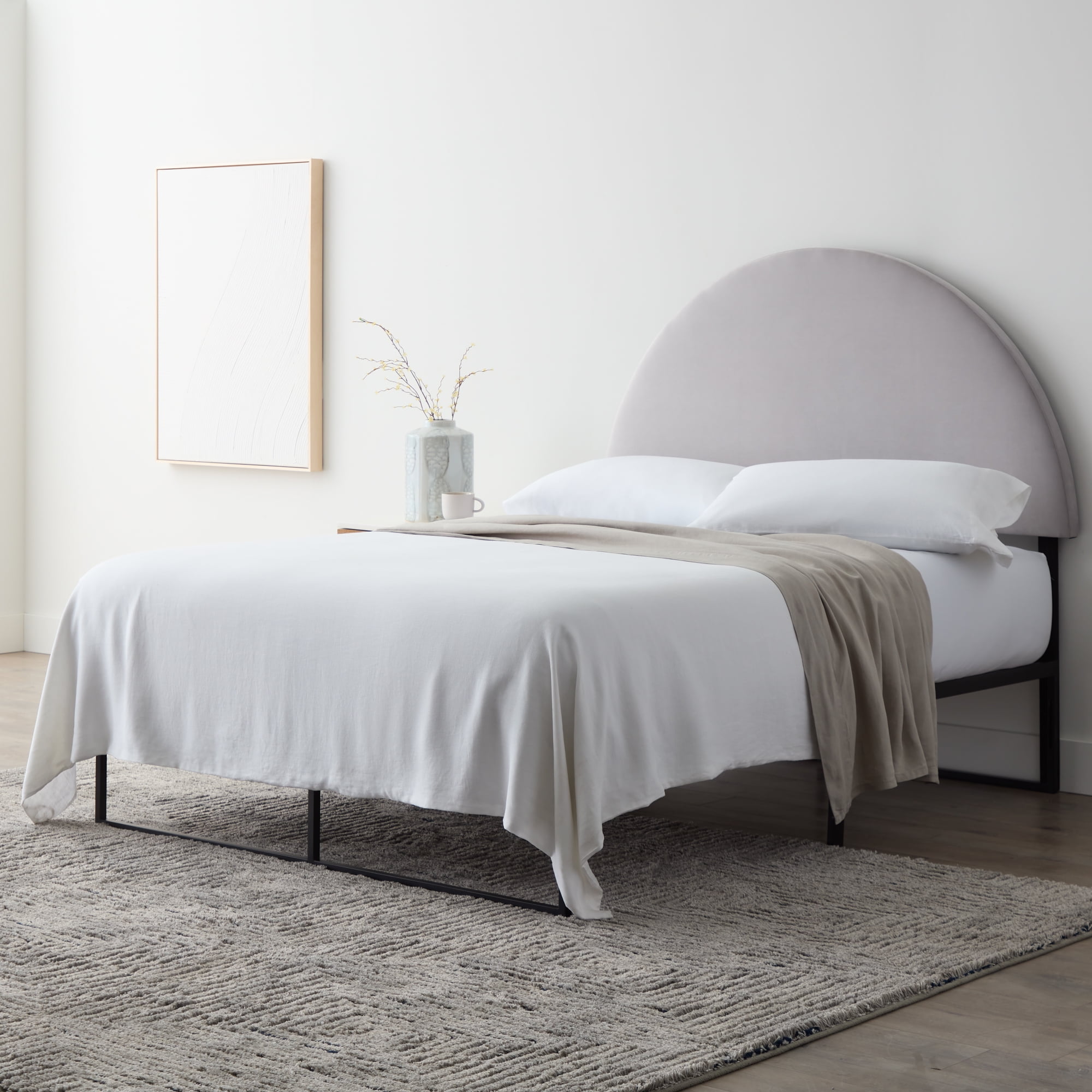 Rest Haven Manchester Half-Moon Modern Upholstered Headboard, King, Velvet Gray