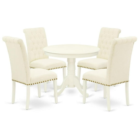 East West Furniture Antique 5-piece Wood Dining Set with Fabric Seat in White