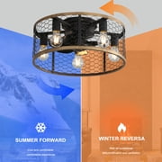 20Small Flush Mount Ceiling Fan with Light and Remote Control,Caged Ceiling Fan with 6-Speed Reversible DC Motor