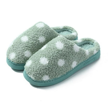 

CoCopeanut Women Fur Slippers 2022 Fashion Dots Design Winter Home Plush Warm Cotton Slippers Women s Indoor Platform Slippers Woman Shoes