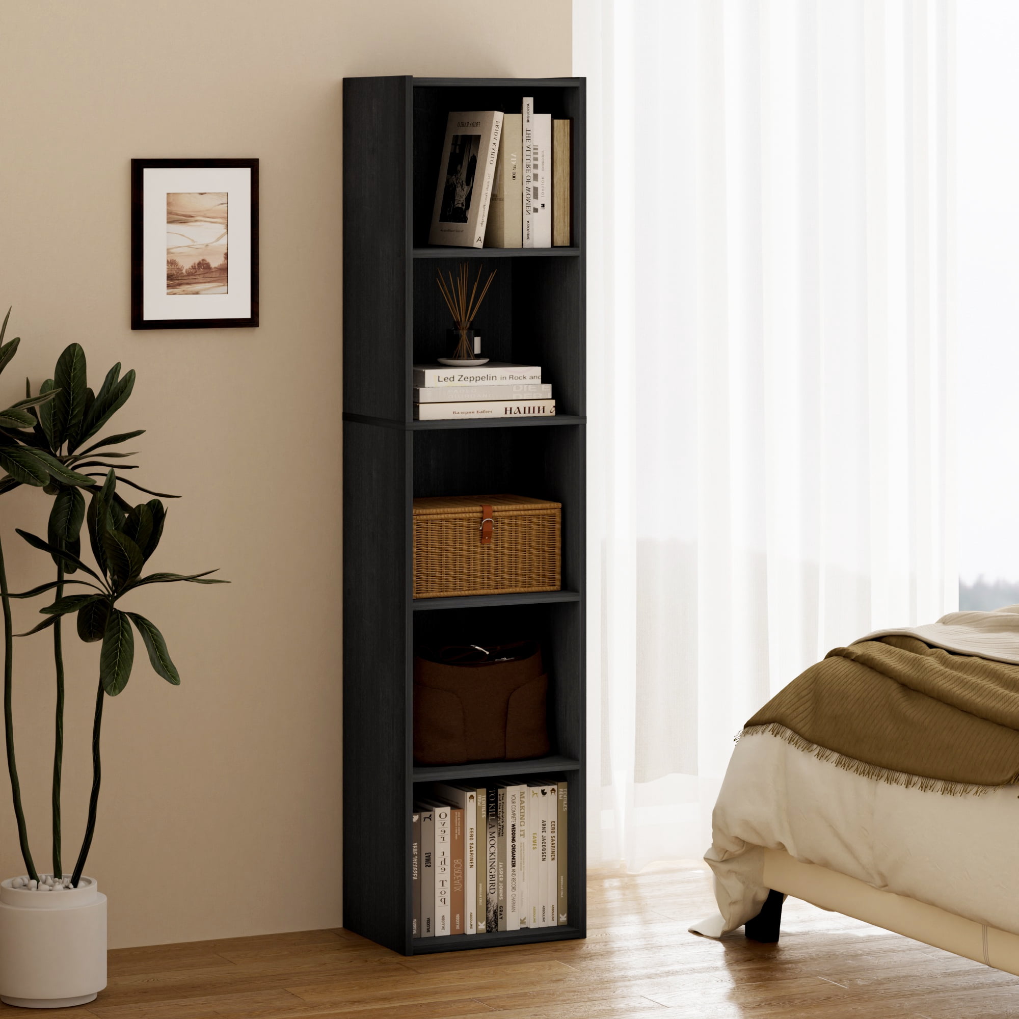 HOMLUX 9" x 12" x 52" Storage Shelf 5 Tier Cube Bookcase, Suitable for Small Space, Black