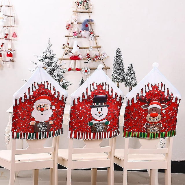 Fundas para respaldo de silla con sombrero rojo para mesa de cena navideña de Papá Noel y Papá Noel, decoraciones navideñas para el hogar, Año Nuevo 2023