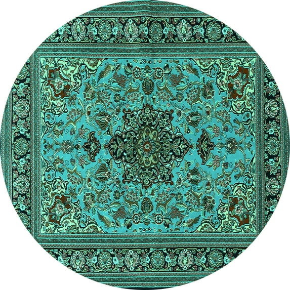 Ahgly Company Indoor Round Animal Turquoise Blue Traditional Area Rugs, 4' Round