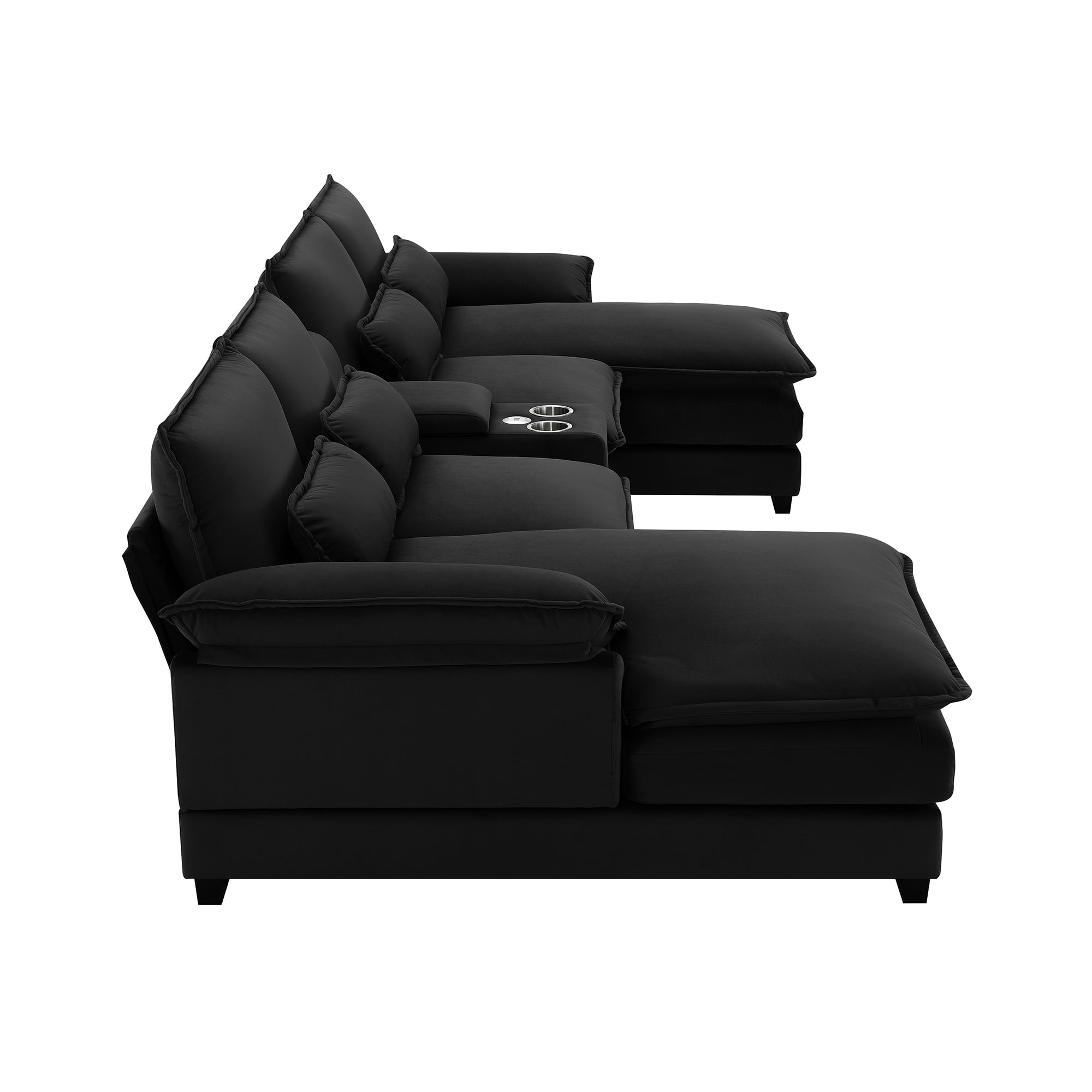 MAYEERTY 123x55" Modern U-Shaped Sectional Sofa - 6-Seat Symmetrical Chenille Couch with Console/Cup Holders/USB/Chaise, 5 Colors