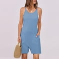 thumbnail image 3 of biudgviw Jumpsuits for Women Scoop Neck Sleevelsess Camisole Shorts Rompers Drawstring Waist Front Pocket Wide Leg Overalls Summer, 3 of 6