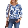 thumbnail image 3 of UVN Summer Womens Blouses Crew Neck 3/4 Sleeve with Button Shirts for Women Loose Fit Tunic Tops, 3 of 9